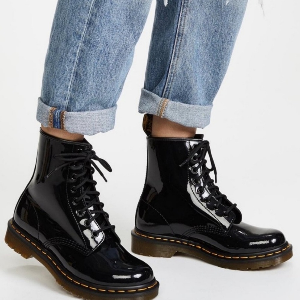 Dr. Martens Black Patent Leather Lace-Up Boots Size 7